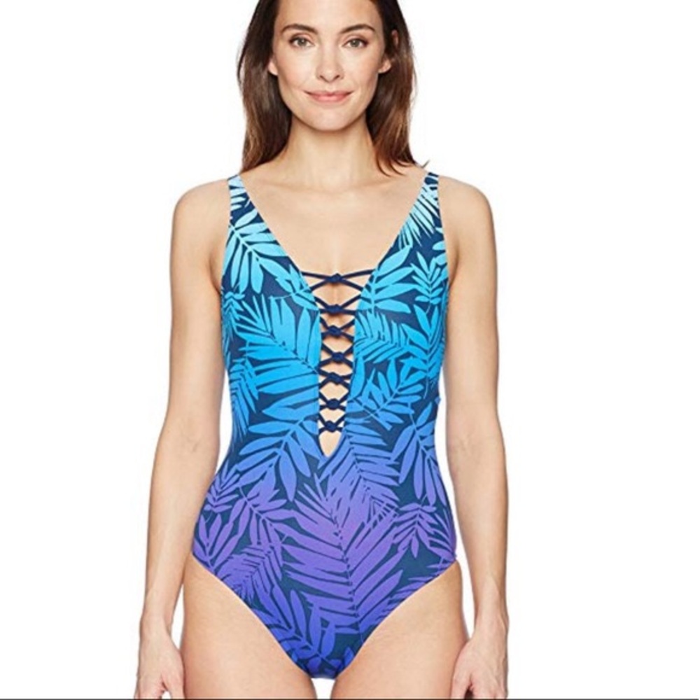 ▪️Bleu by Rod Beattie Printed Lace-Up One-Piece Swimsuit